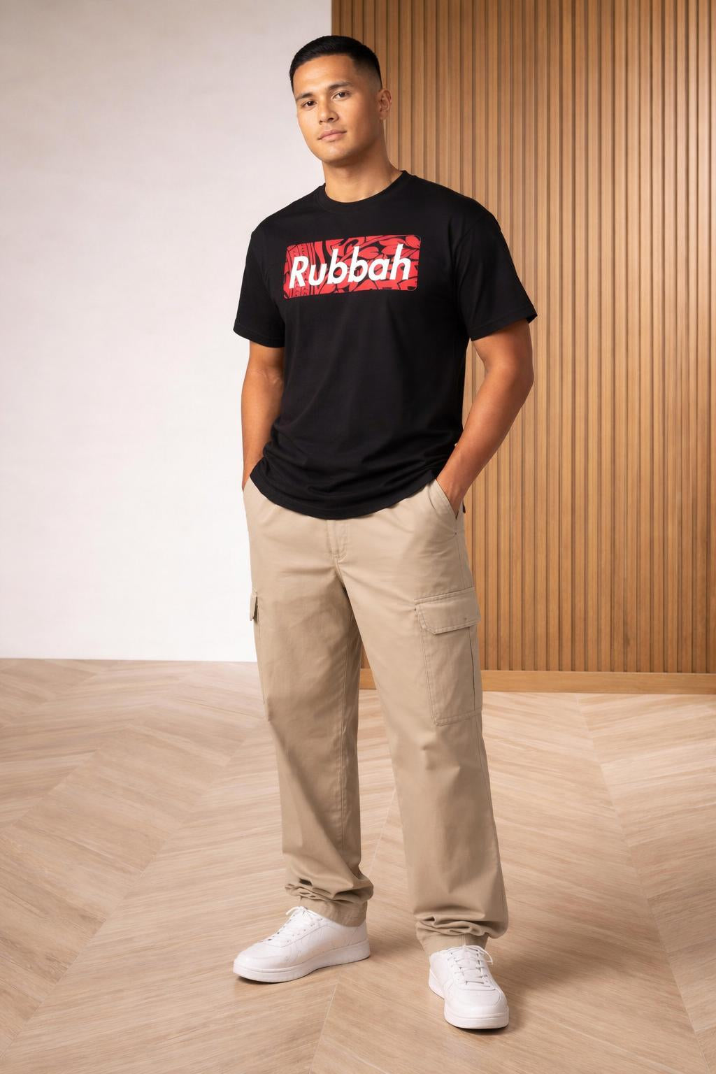 Model wearing Rubbah T-Shirt