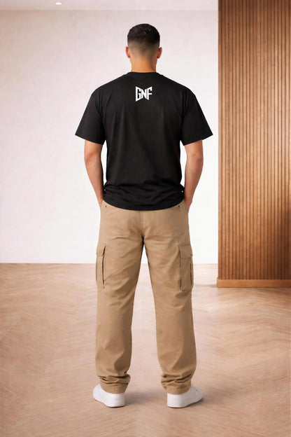 Back pose of the model wearing Road Rayjah T-Shirt