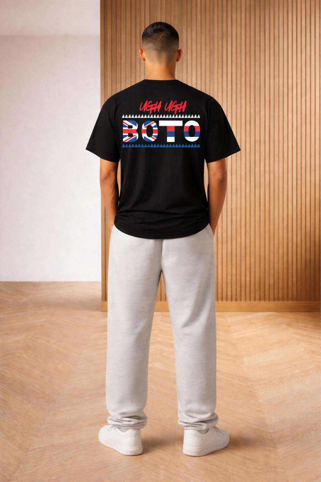 Back pose of the model wearing 4 Letters One Word (WWE Collection)